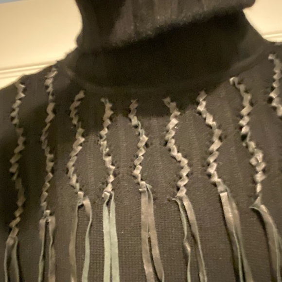 Malandrino Women’s Cashmere Leather Accented Black Turtleneck Sweater Oversized - Picture 2 of 16